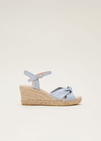 Phase Eight Leather Knot Front Espadrilles Heels Blue Australia | UX9260731